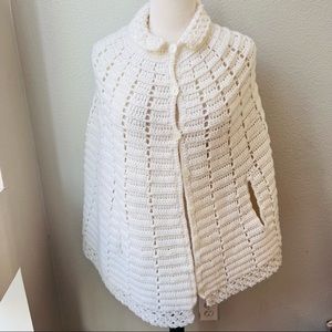 60’s vintage handmade knitted wool cape sweater cloak womens one size